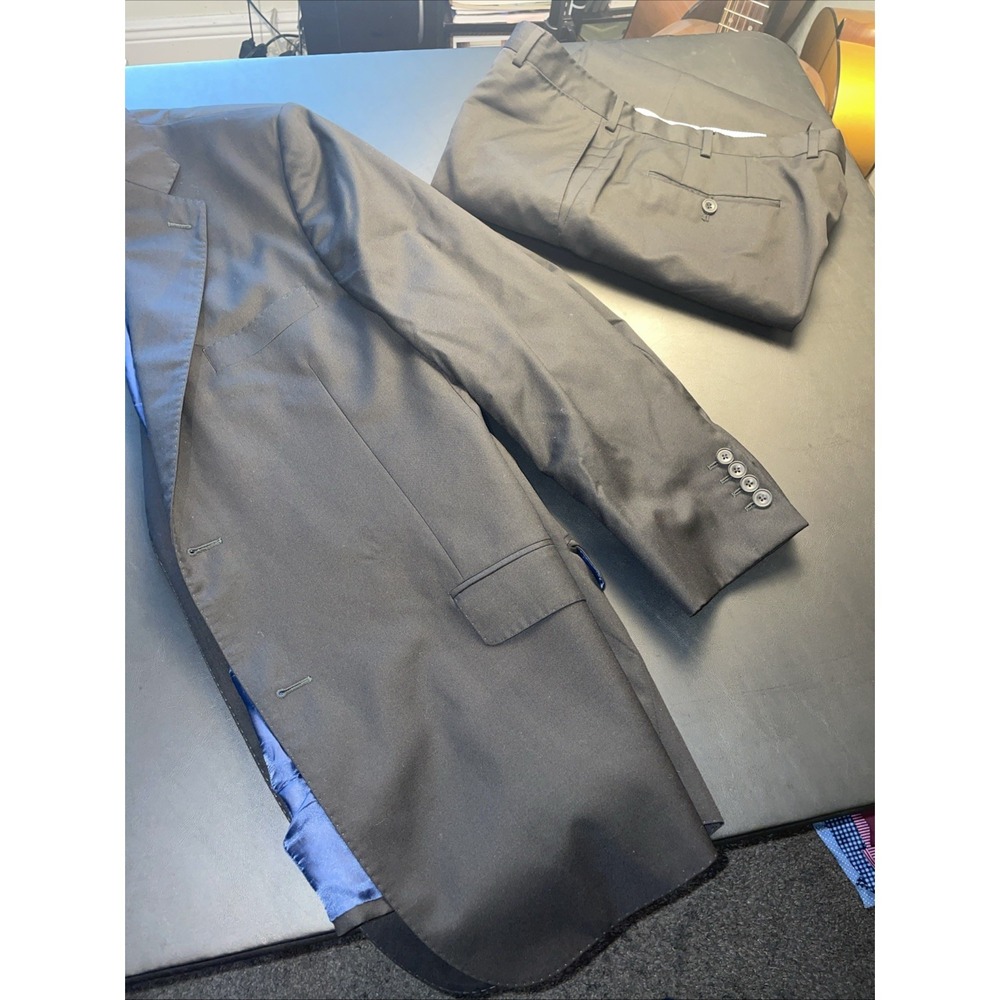 J Hilburn Suit 43R All Black Wool Guabello 2pc Suit Pants 34Wx28L Perfect